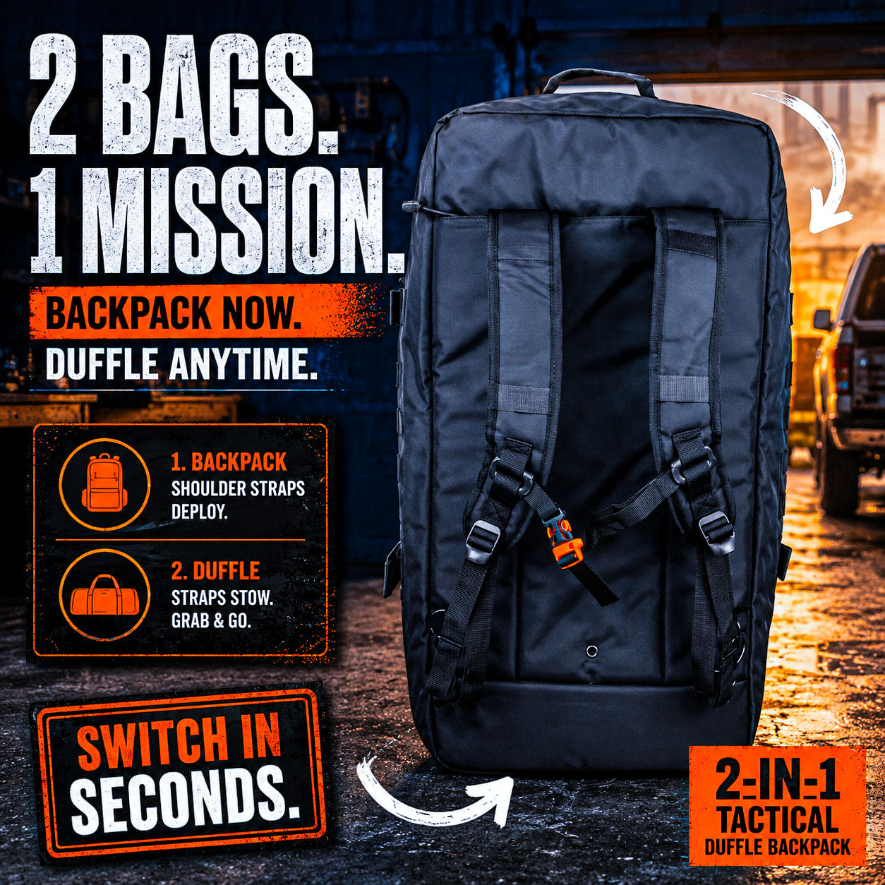 HAULMASTER™ 2-IN-1 Tactical Duffle Backpack